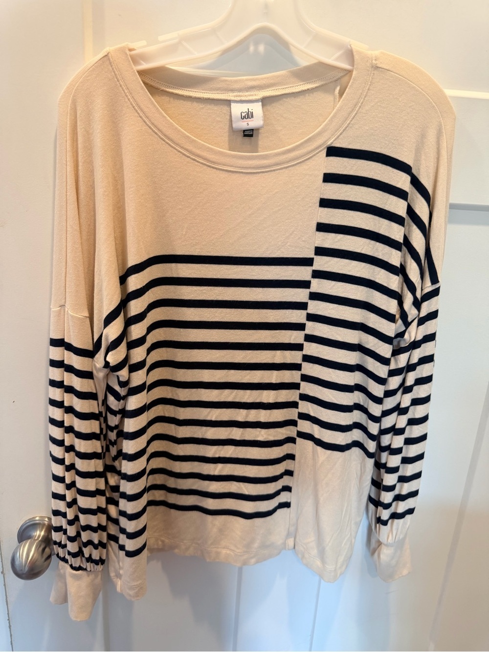 Cabi Striped Dolman Sleeve Top Small Cream Navy Nautical Pullover Sweater